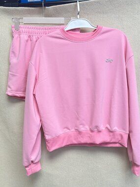 ALO Pink Long-Sleeve & Shorts Set — Size S